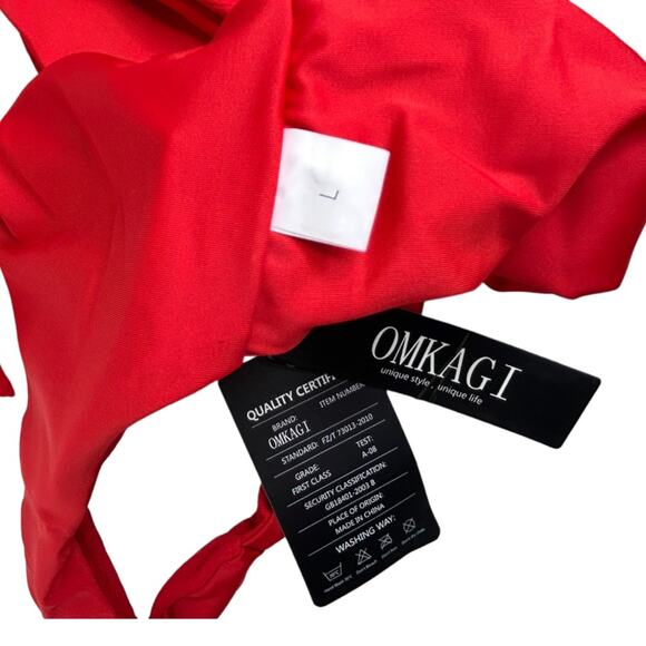 OMKAGI Red Ribbed Tie Front Bikini Top NWT Size Large - Picture 11 of 11